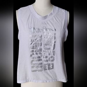 Under Armour Striped White & Gray Muscle Tee
